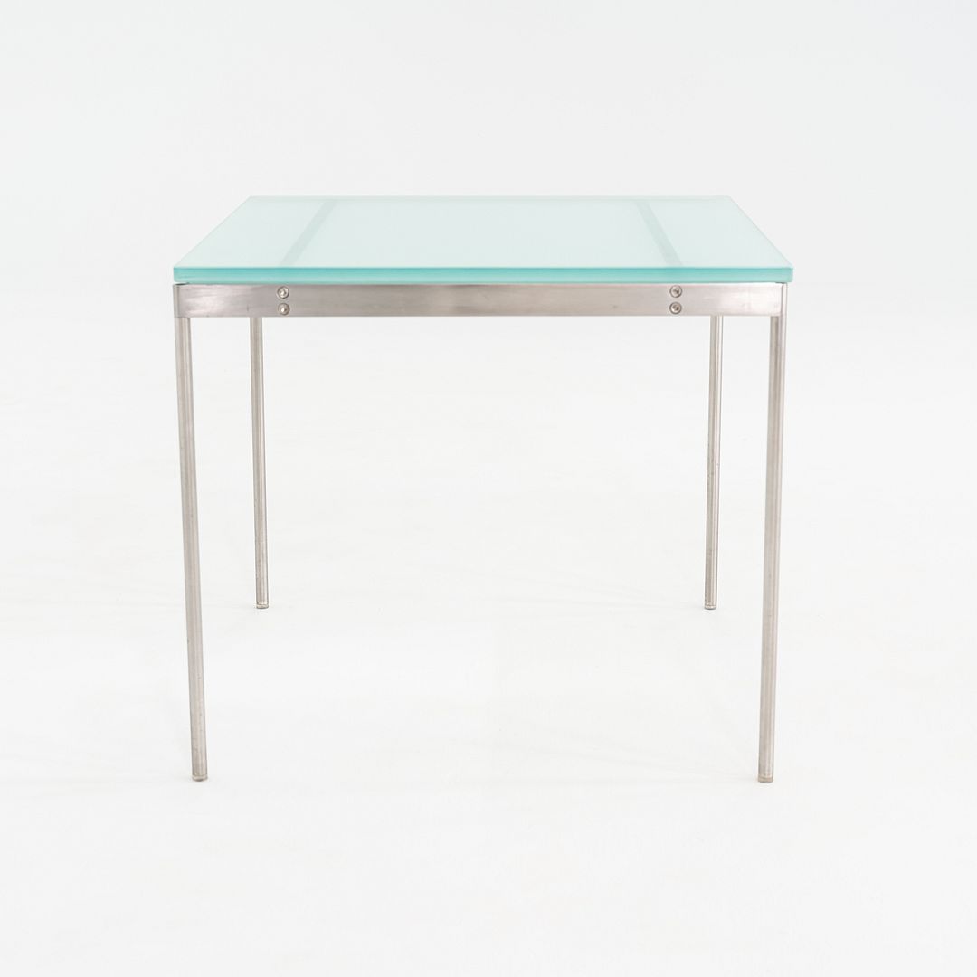 2000s Cappellini Square Side Table with Brushed Steel Frame and Blue Glass Top