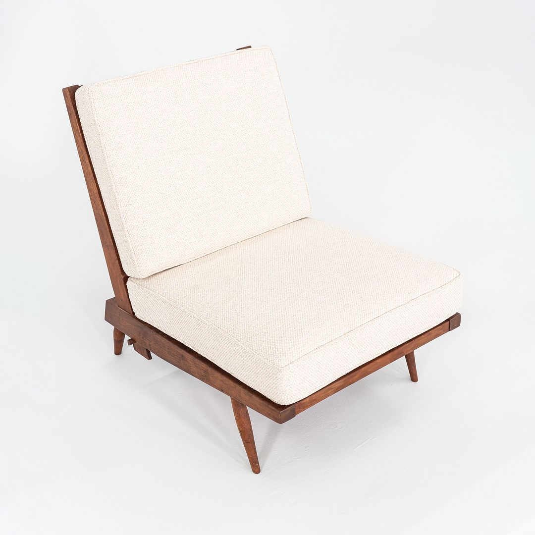 1950s George Nakashima Studio Cushion Lounge Chair with Slatted Back in Black Walnut