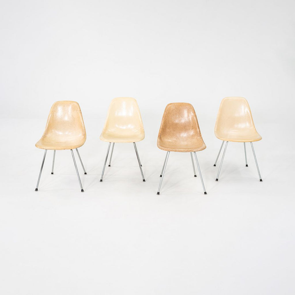 1955 Set of Four Herman Miller Eames Fiberglass DSX Chairs with Chrome H-Bases