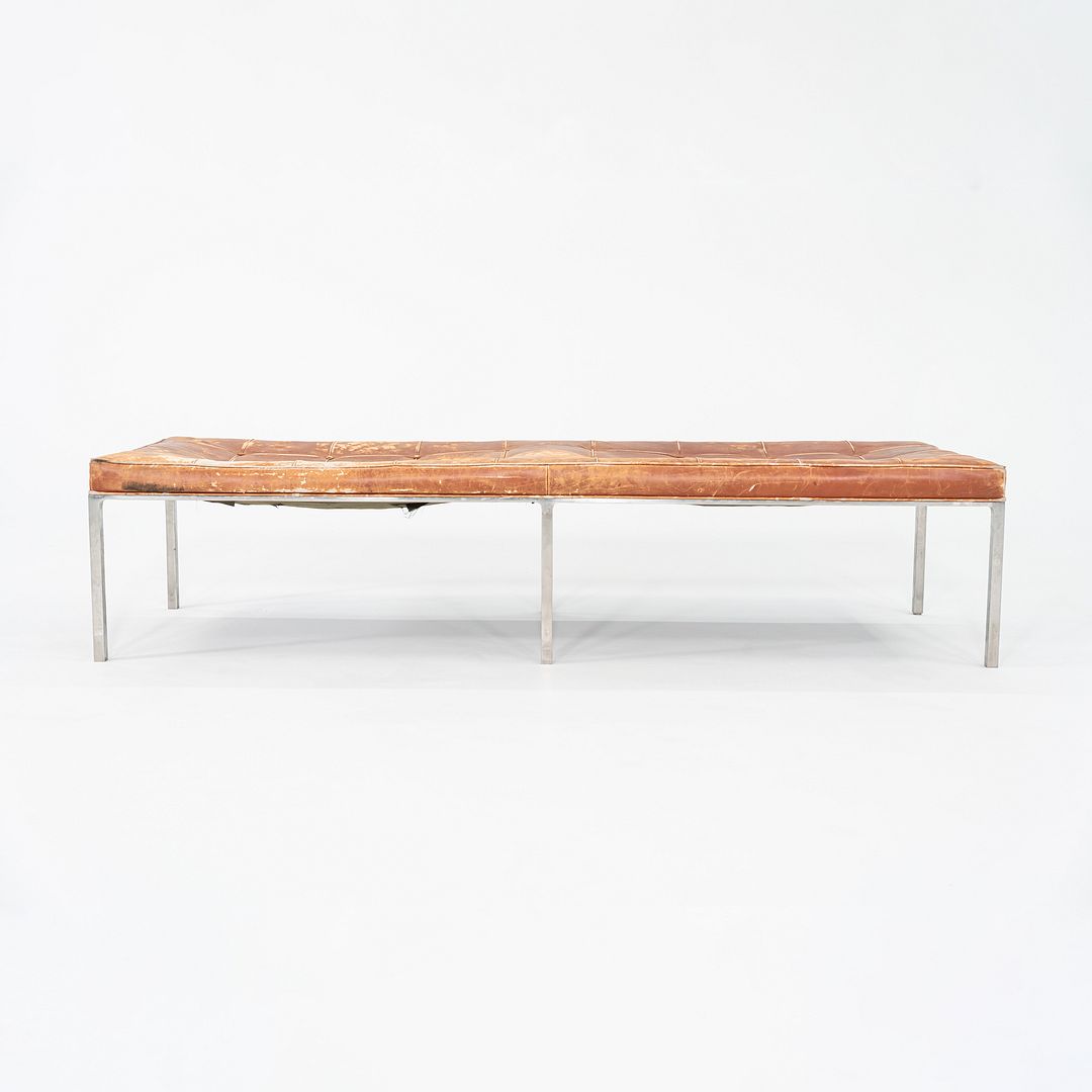 1960s Gordon Bunshaft and Davis Allen of SOM Stainless Steel and Leather Bench