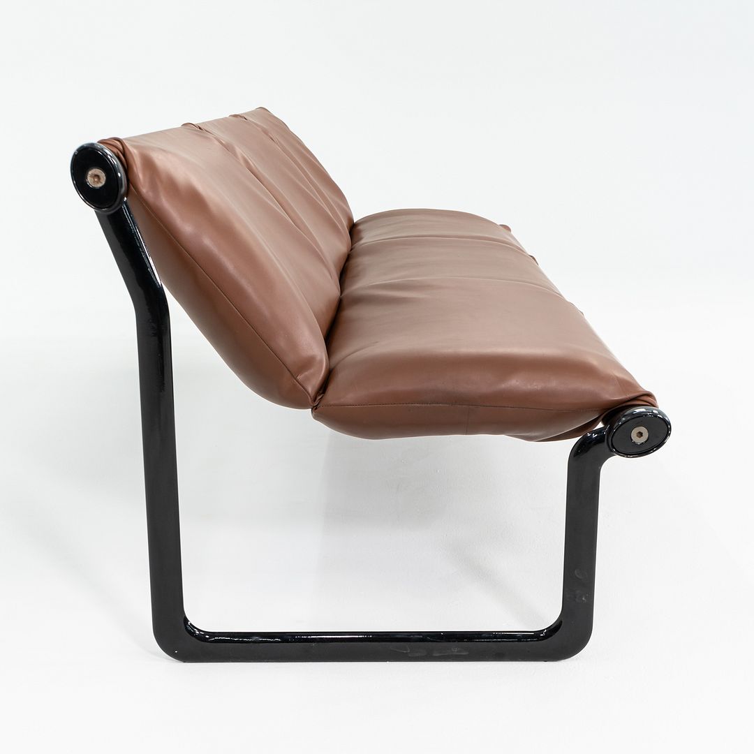 1970s Hannah Morrison for Knoll Armless Sofa Steel w/ Brown Leather Upholstery