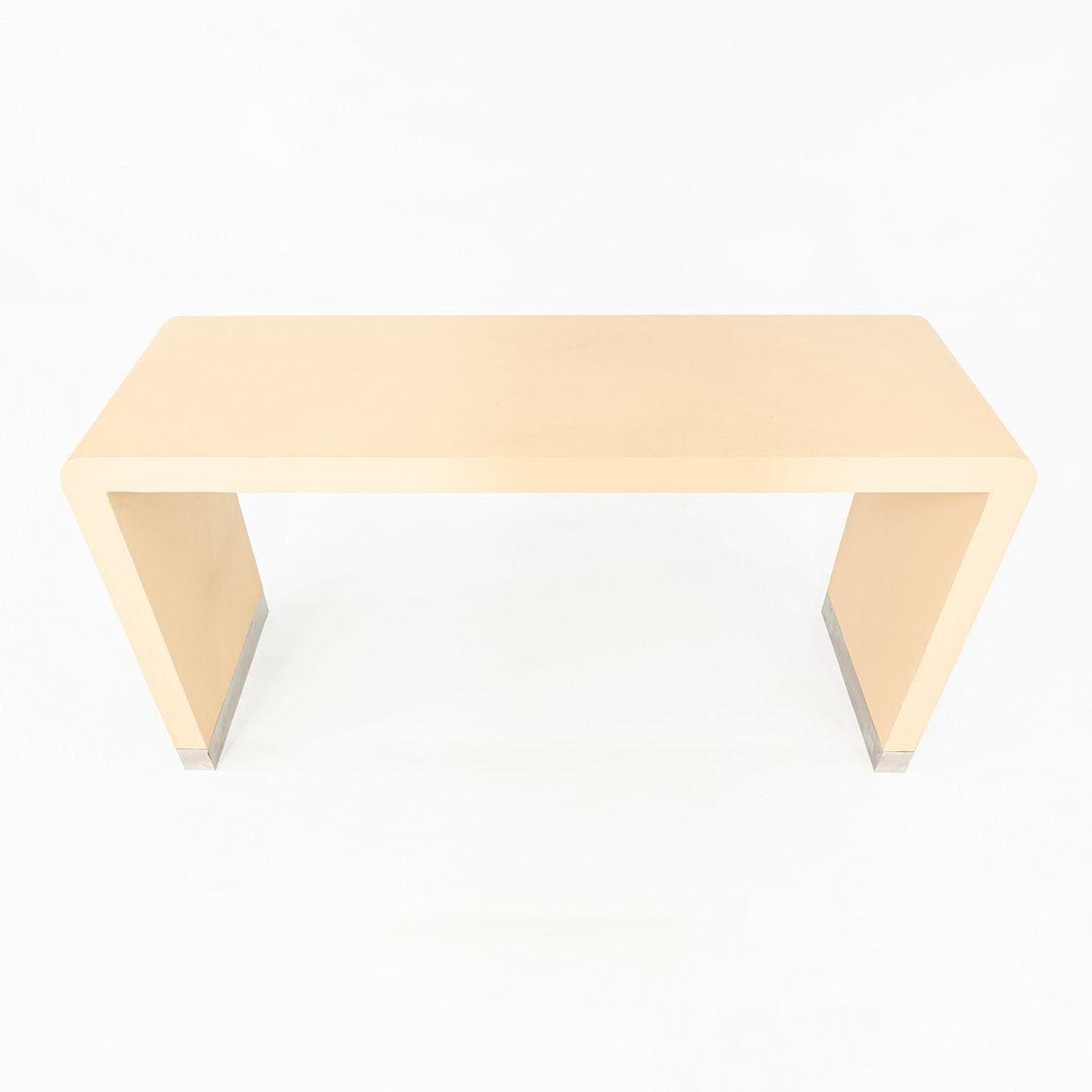 1990s Karl Springer Style Grass Cloth Waterfall Console Table in Stainless Steel