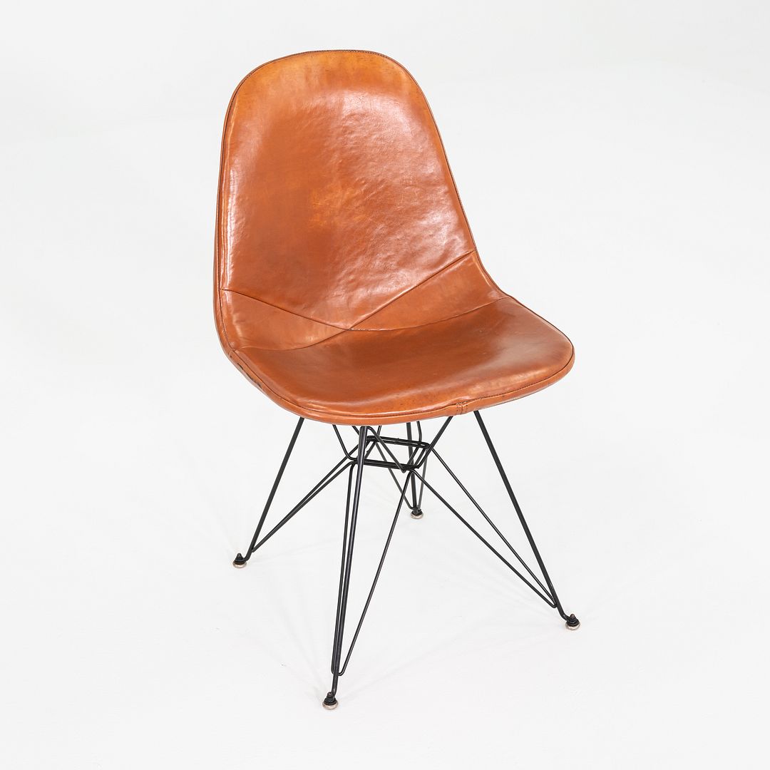 C. 1952 Herman Miller Eames DKR-1 Wire Dining Side Chair with Cognac Leather