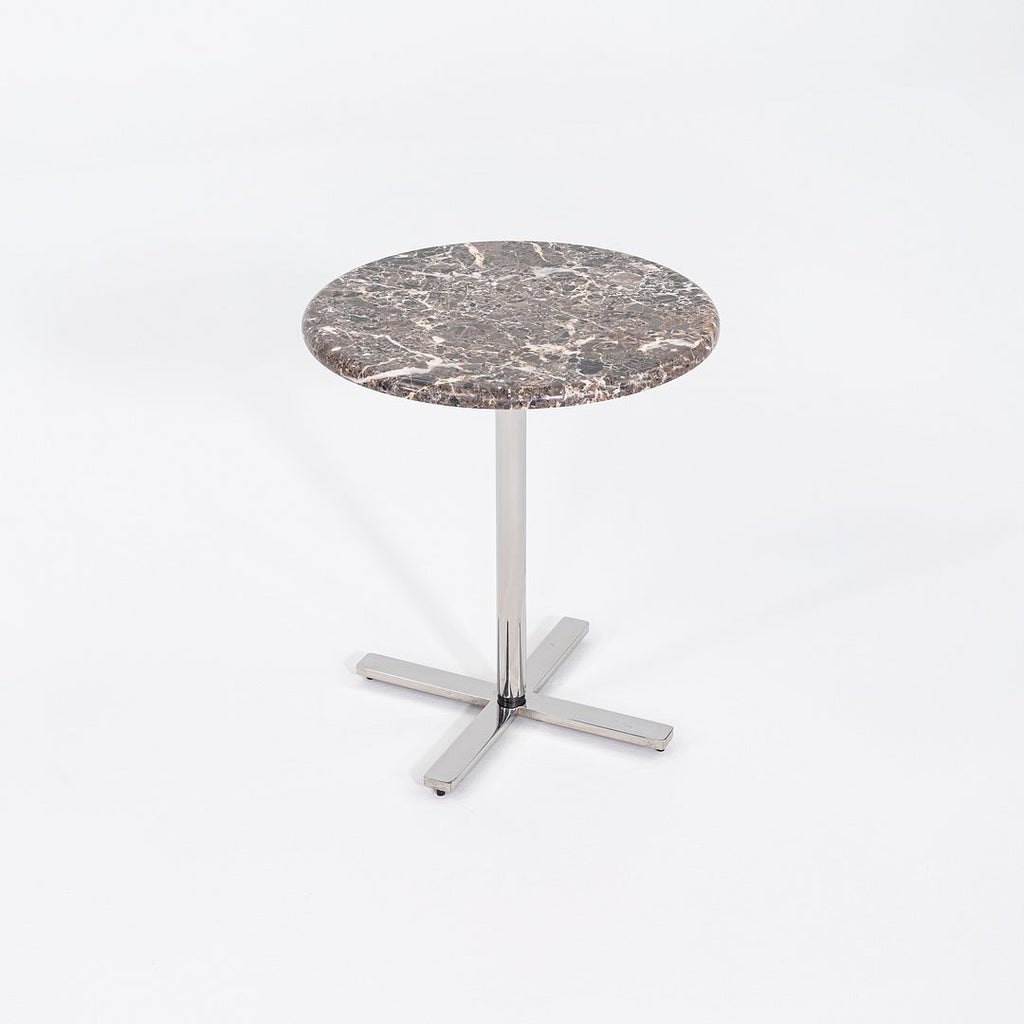 Modernist Brown Emperador Marble Side Table w/ Polished Steel Base 18" Round Top