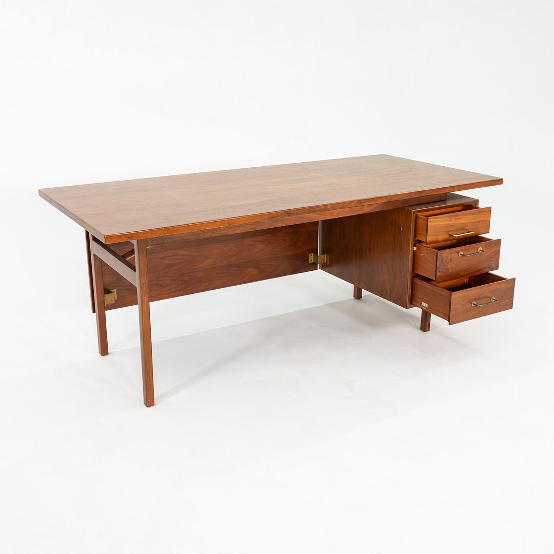 1970s Jens Risom Design Executive Desk in Walnut with Three Drawers
