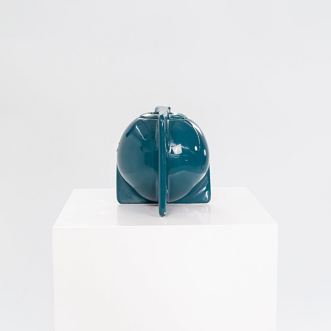 1940s Vintage Era Keramik Bauhaus Tea Pot in Peacock Blue Glazed Ceramic 5.5 in