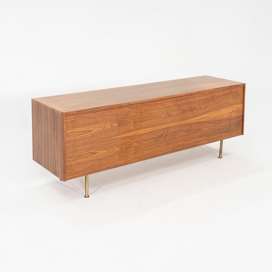 1970s Jens Risom Design 72 inch Credenza / Cabinet in Walnut and Brass