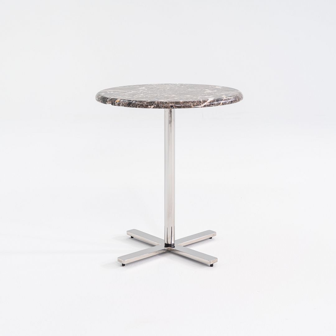 Modernist Brown Emperador Marble Side Table w/ Polished Steel Base 18" Round Top