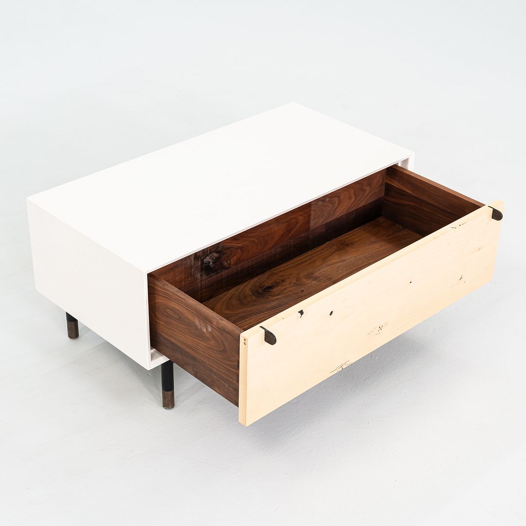 2010s BDDW Low Profile Nightstand / Cabinet in Brass and Lacquered Wood 31x16x15