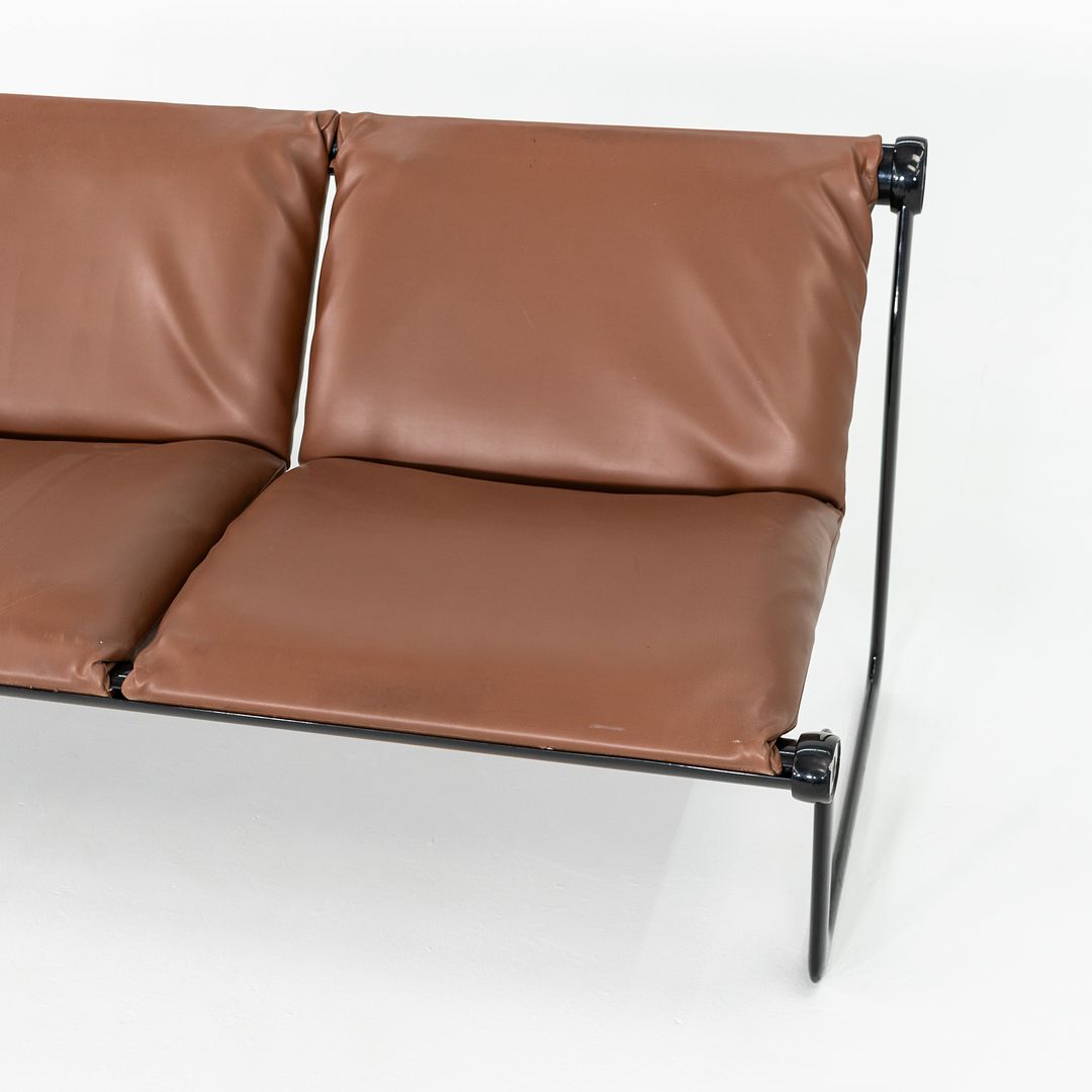 1970s Hannah Morrison for Knoll Armless Sofa Steel w/ Brown Leather Upholstery
