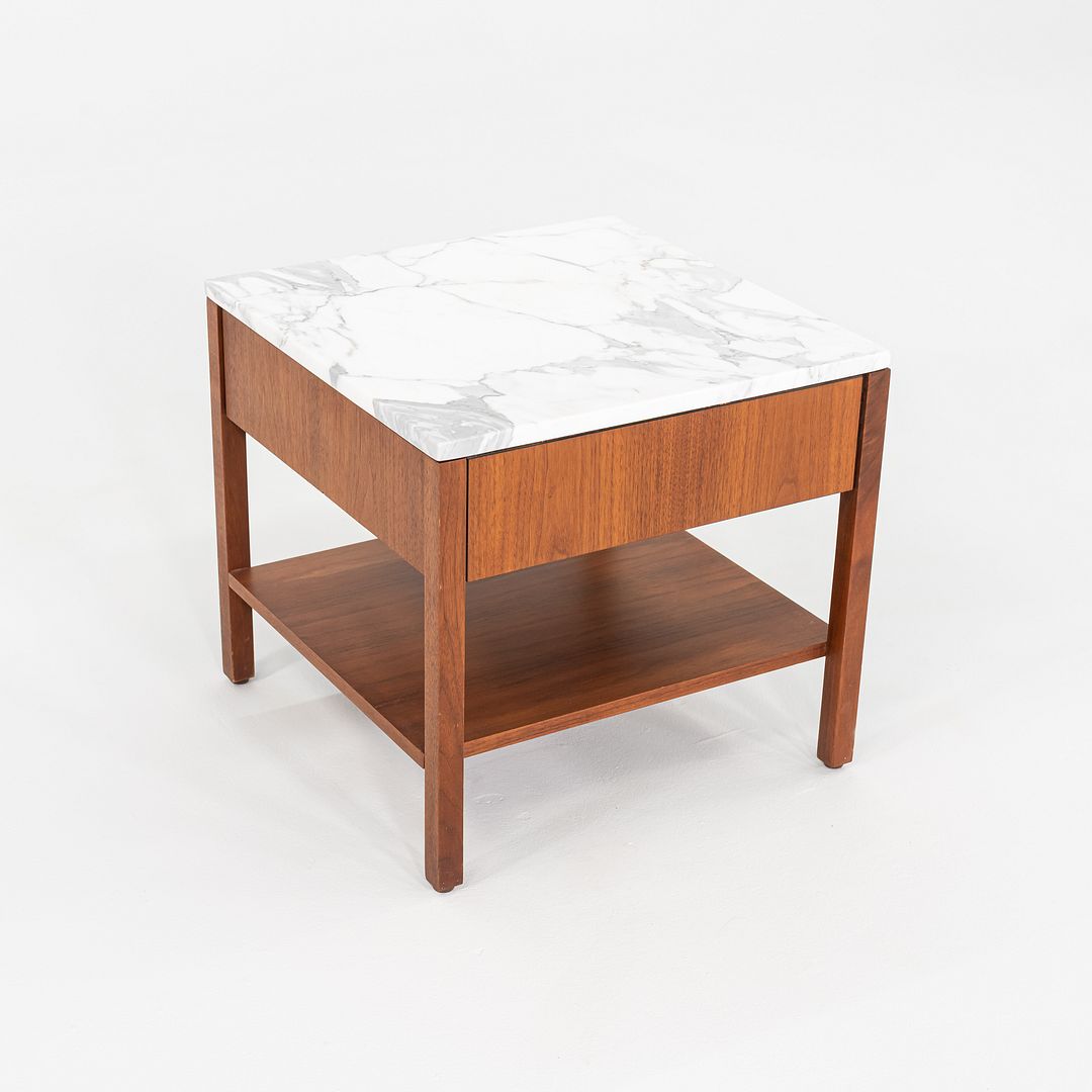 1960s Pair of Florence Knoll Bedside Tables / Nightstands in Walnut and Marble