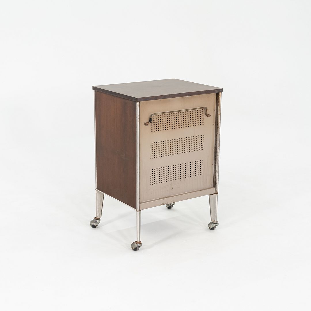 1950s Raymond Loewy for Hill Rom Rolling 3-Drawer Cabinet / Nightstand in Walnut