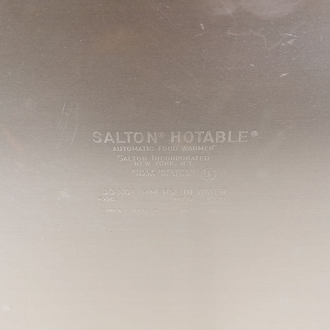 1960s Salton Hotable Two-Tier Heated Buffet Cart Aluminum & Walnut, Model H-358