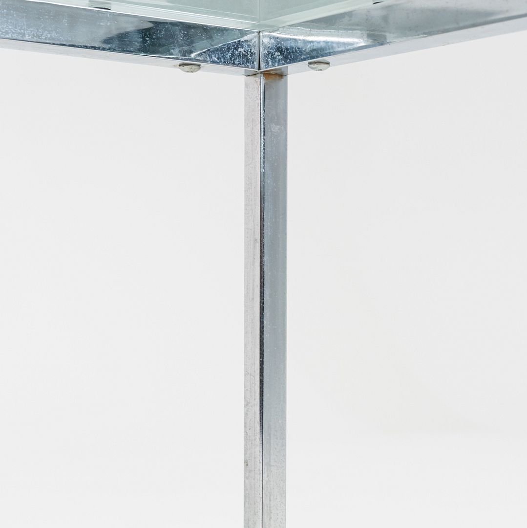 1990s Florence Knoll Side / End Table Steel Base with Glass Top 30x30x21 Inches