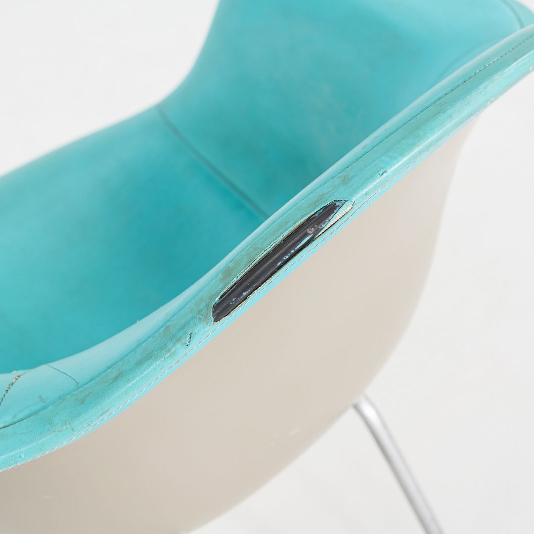 C. 1956 Pair of Herman Miller Eames Fiberglass DAX Arm Shell Chair in Naugahyde