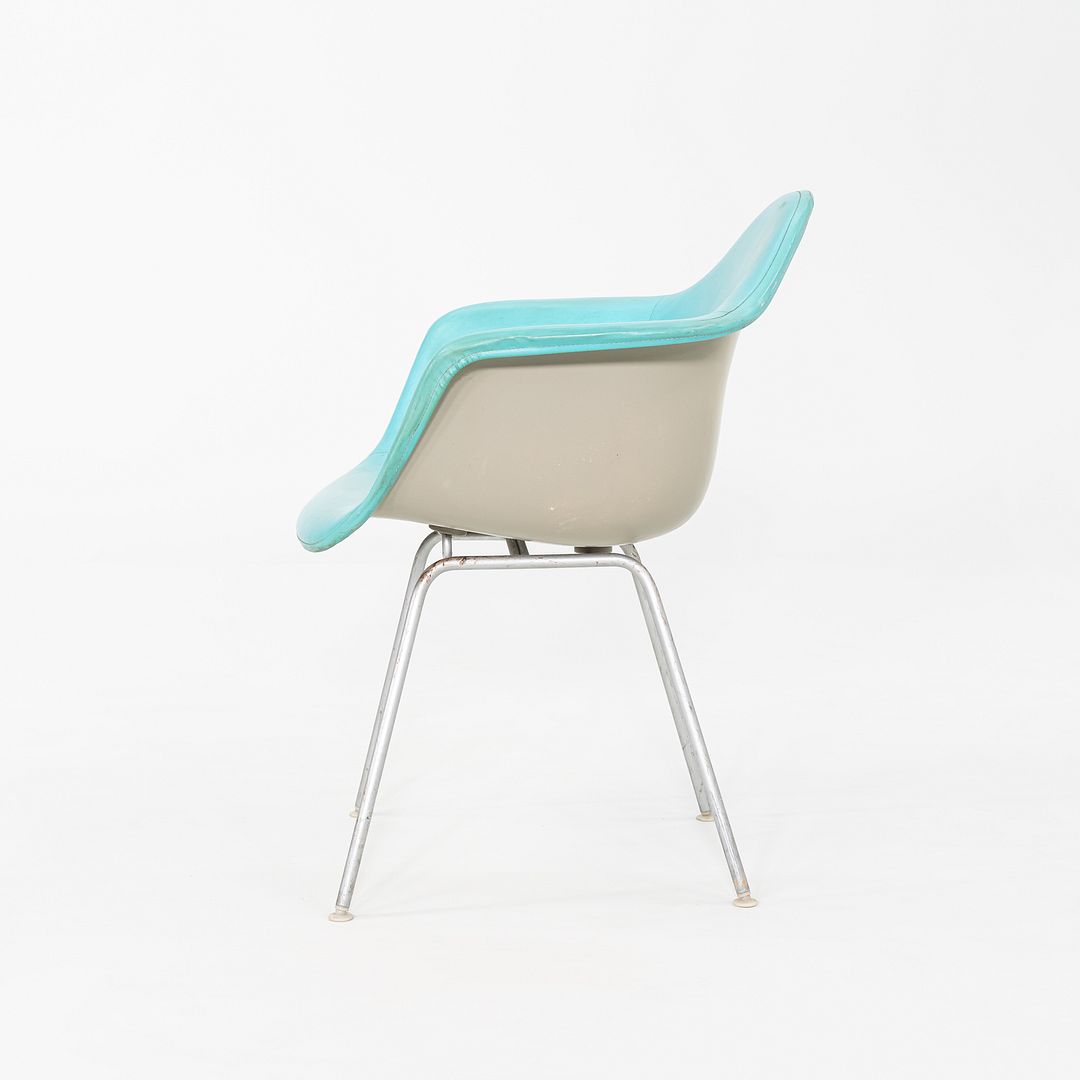 C. 1956 Pair of Herman Miller Eames Fiberglass DAX Arm Shell Chair in Naugahyde