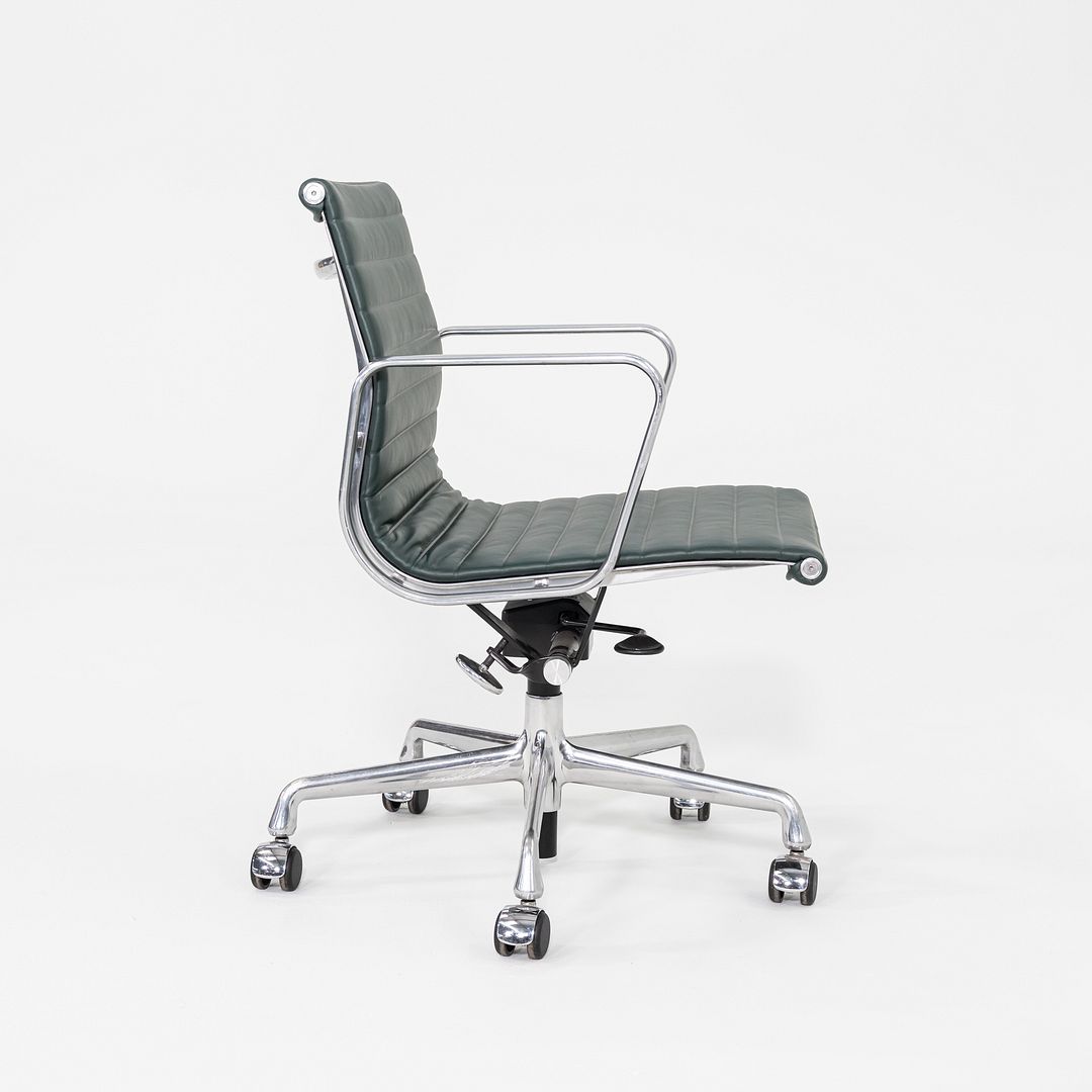 SOLD 2020s Herman Miller Eames Aluminum Group Management Desk Chair in Green Leather