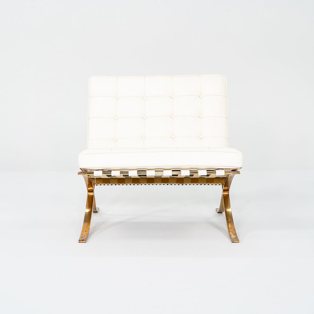 Mies Van der Rohe for Knoll + Gratz Barcelona Chair White w/ Gold Plated Frame