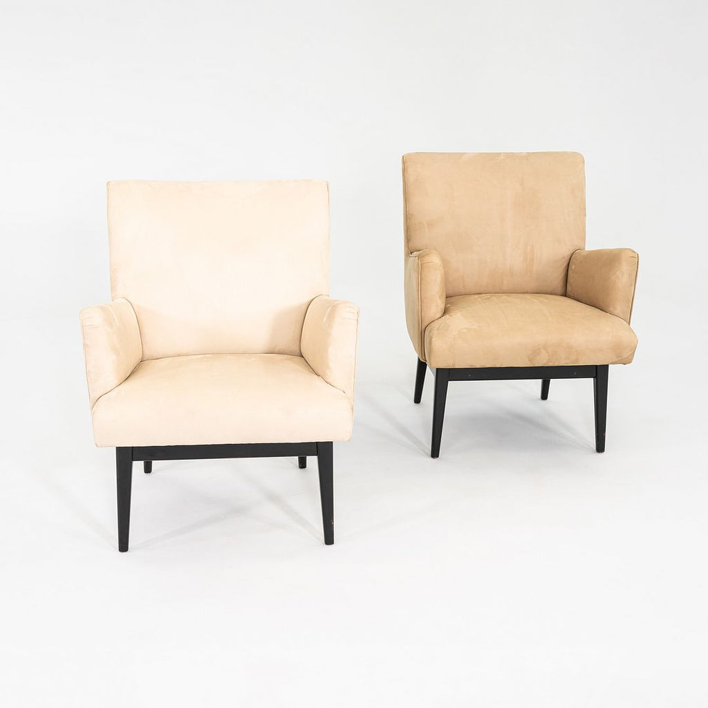 C. 1950s Pair of Jens Risom Design Upholstered Lounge Armchairs w/ Mahogany Legs