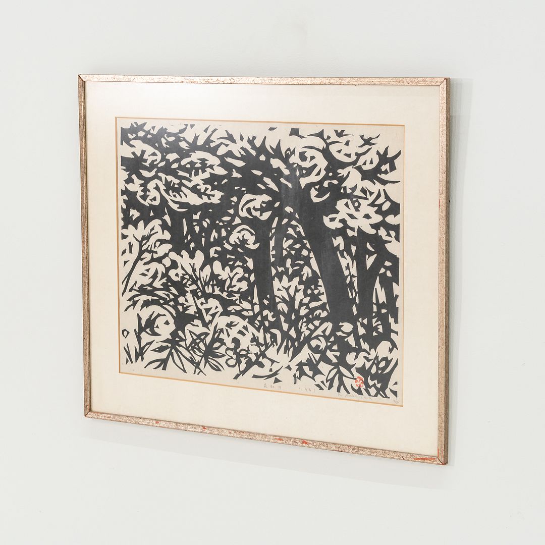 1961 Japanese Monochromatic Mokuhanga Woodblock Framed Print by Kihei Sasajima