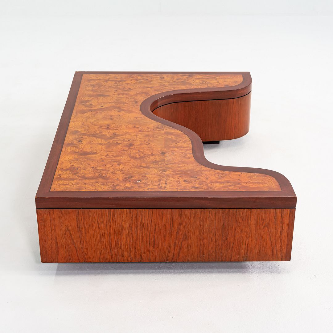 1970s Low Sculptural Coffee Table in Burl, Walnut, and Mahogany 32x48 Inches