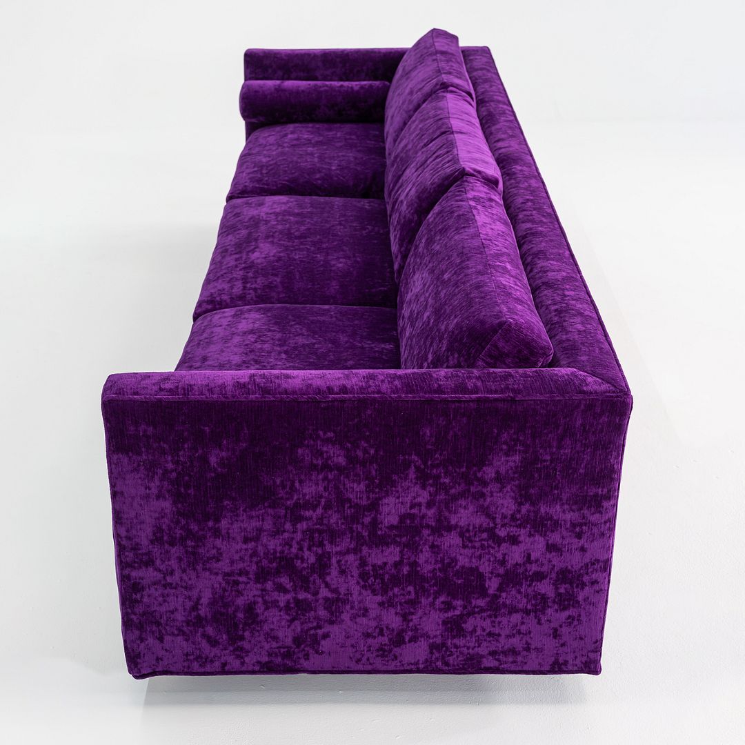 1970s Harvey Probber Attributed Tuxedo Sofa in Purple Velvet Upholstery 2x Avail
