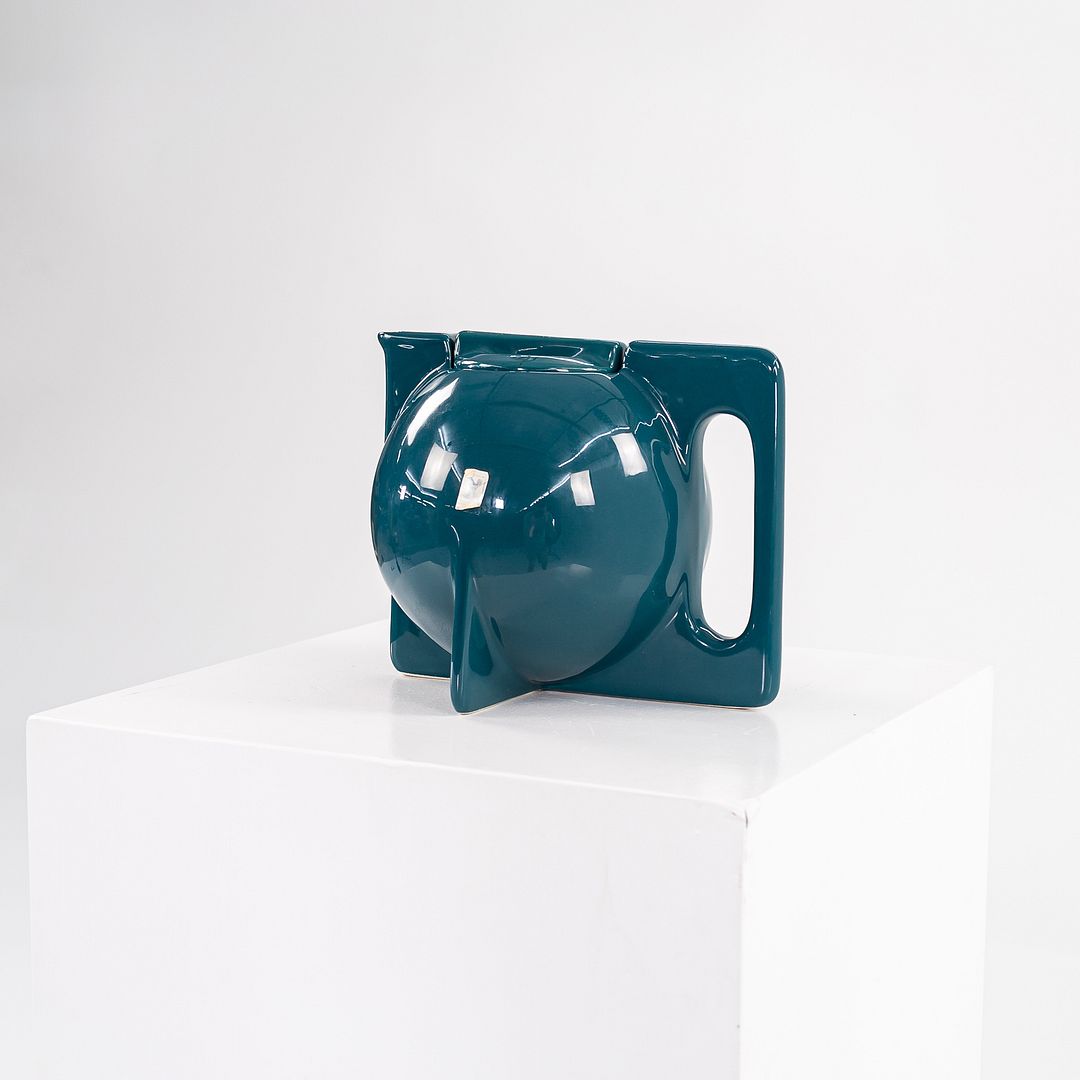 1940s Vintage Era Keramik Bauhaus Tea Pot in Peacock Blue Glazed Ceramic 5.5 in