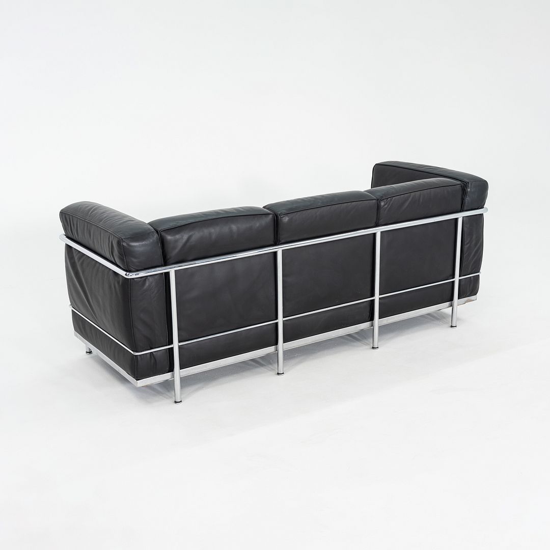 2000s Le Corbusier, Jeanneret and Perriand for Cassina LC2 3-Seat Sofa in Black Leather