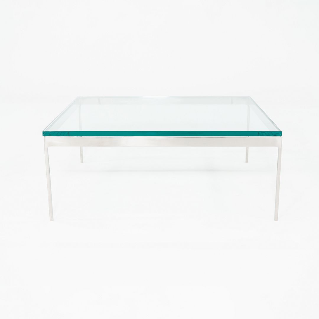 1980s Nicos Zographos Stainless Steel Square Coffee Table with Square Glass Top