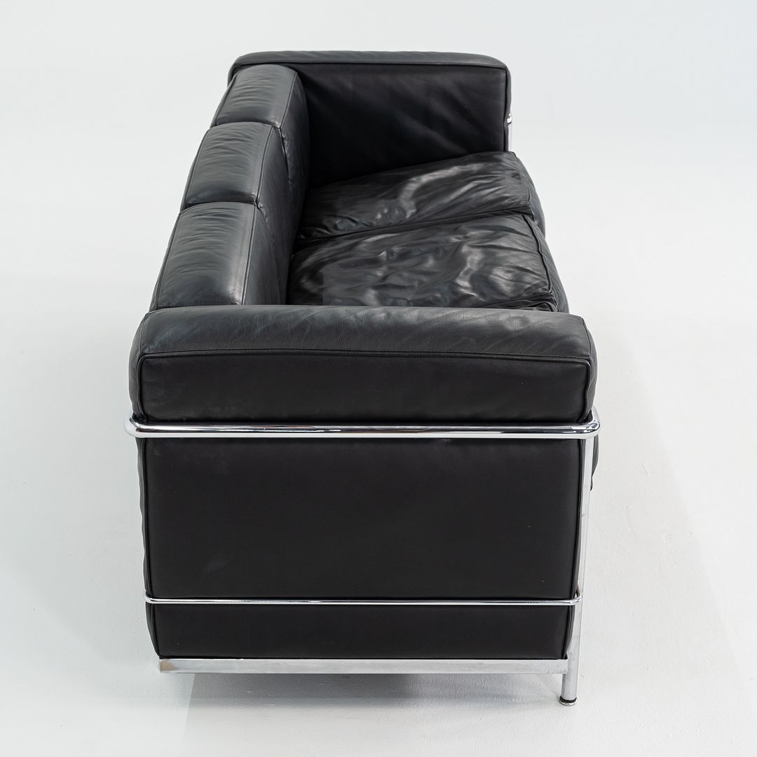 2000s Le Corbusier, Jeanneret and Perriand for Cassina LC2 3-Seat Sofa in Black Leather
