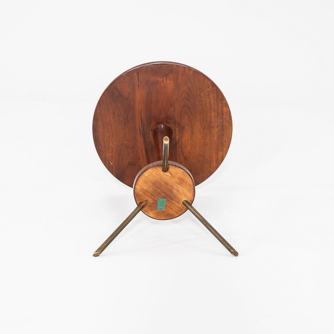 1950s Sputnik Tripod Side or End Table Crafted in Walnut with Brass Accents