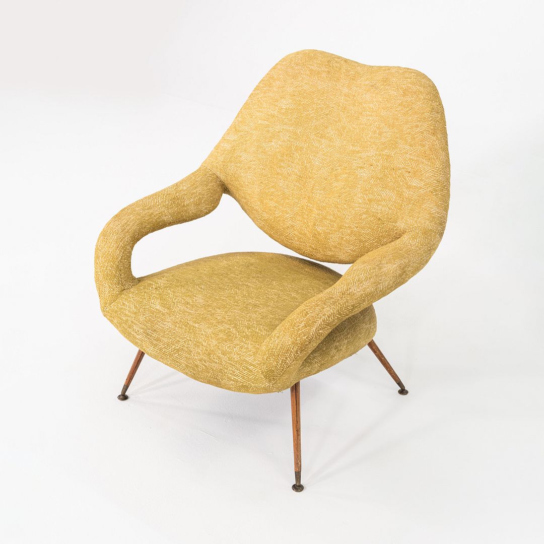 1950s Gastone Rinaldi for Rima DU 55 Lounge Chair Yellow Fabric w/ Mahogany Legs