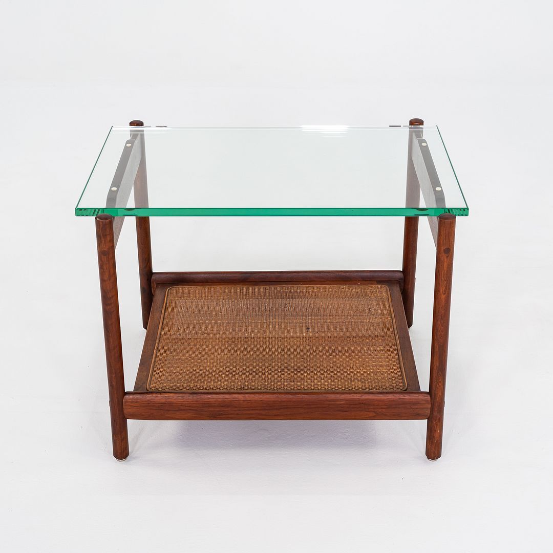 1960s Jack Cartwright for Founders Side or End Table in Walnut, Cane, and Glass