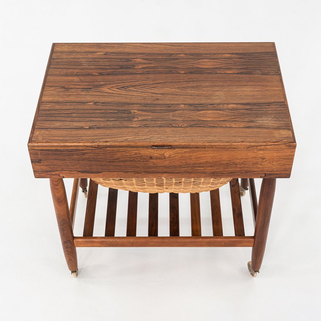 1960s Ejvind Johansson for FDB Mobler Rosewood & Beech Sewing Table Cart 16x24"