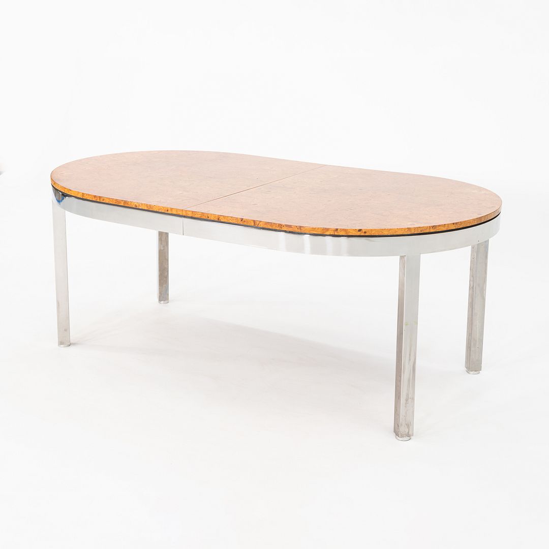 1970 I.M. Rosen for Pace Collection Burl & Chrome 967 Dining Table 42x72 inches