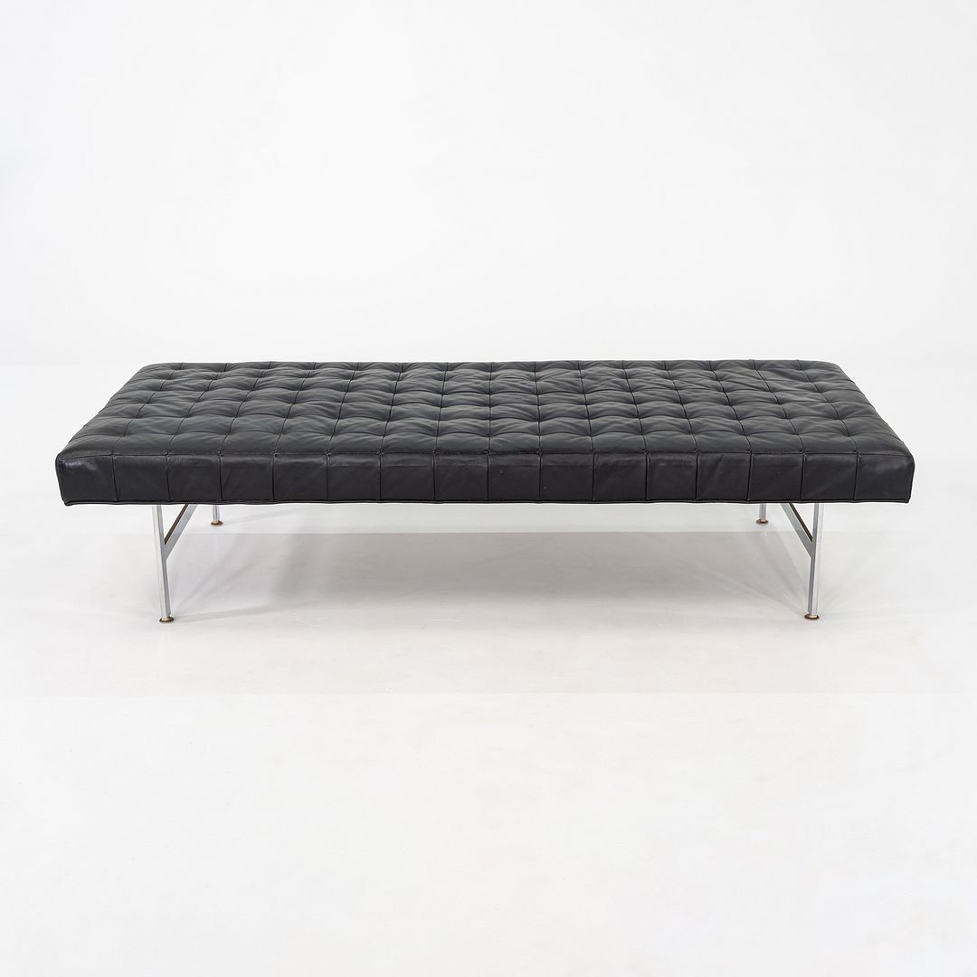 1960s Black Leather and Steel Modernist Museum Bench / Daybed 73 x 31 Inches