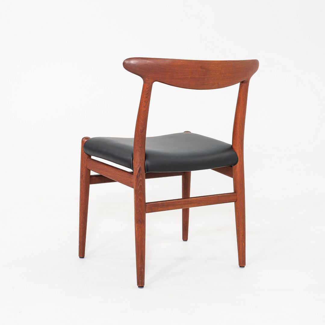 1950s Set of Eight Hans Wegner C.M. Madsen W2 Dining Chairs Teak & Black Leather