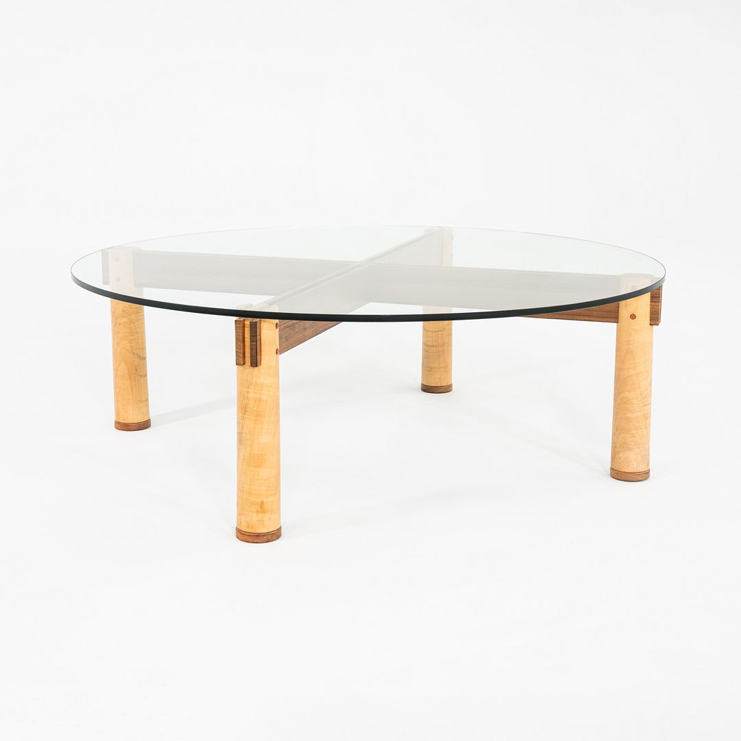 1989 Christopher Weiland Studio Craft Glass and Wood Coffee Table in Curly Maple