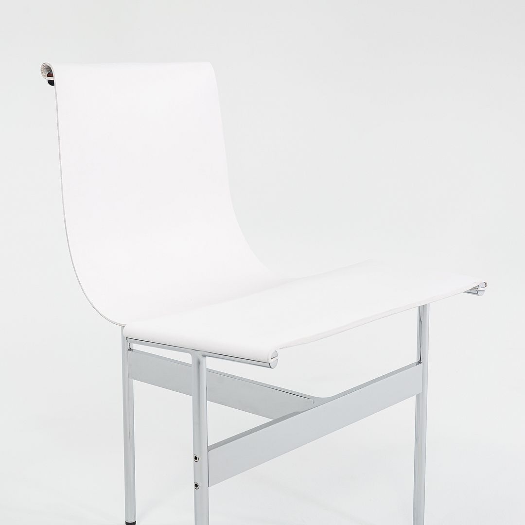 Set of Four Made to Order Gratz TG-10 Sling Dining Chairs White Leather & Chrome