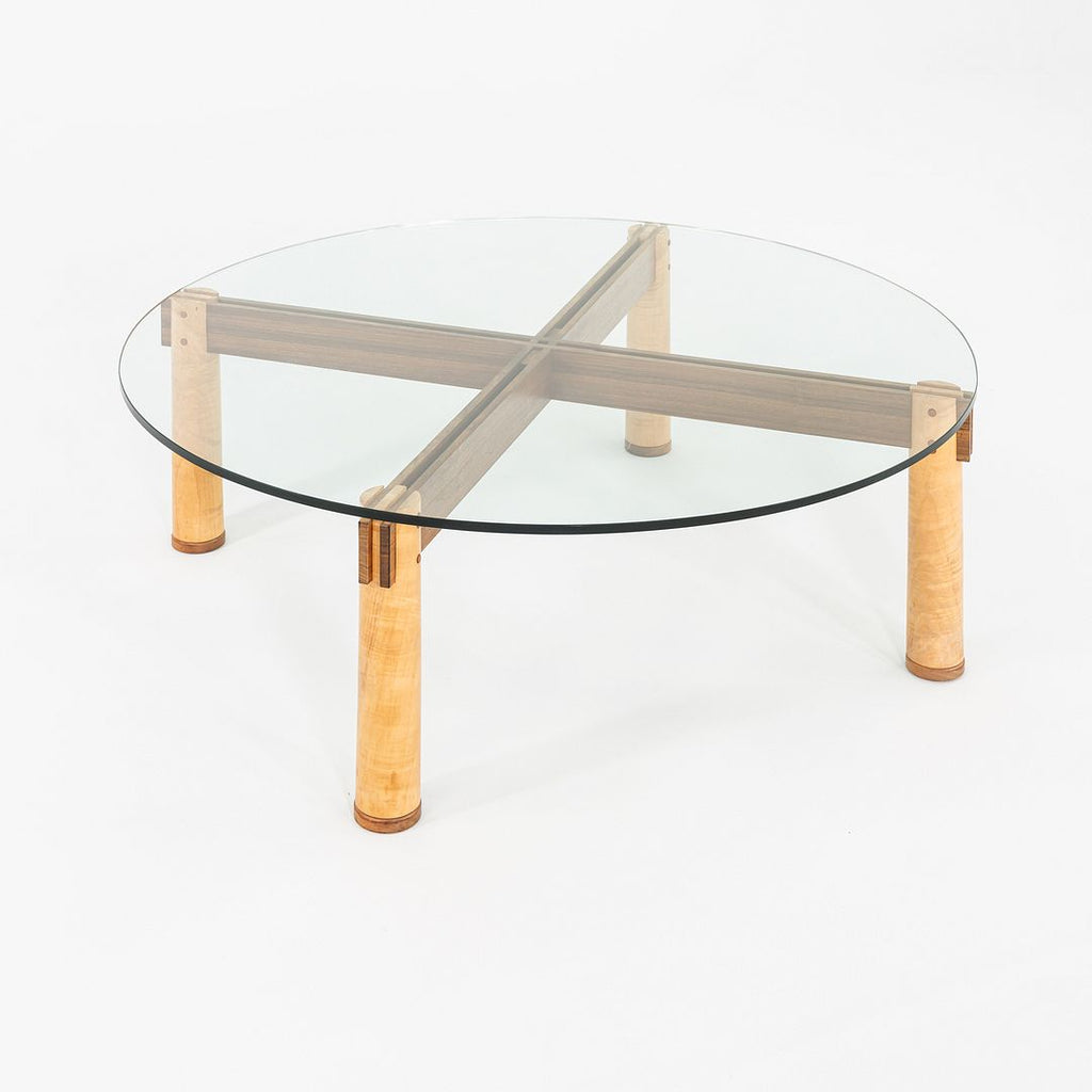 1989 Christopher Weiland Studio Craft Glass and Wood Coffee Table in Curly Maple