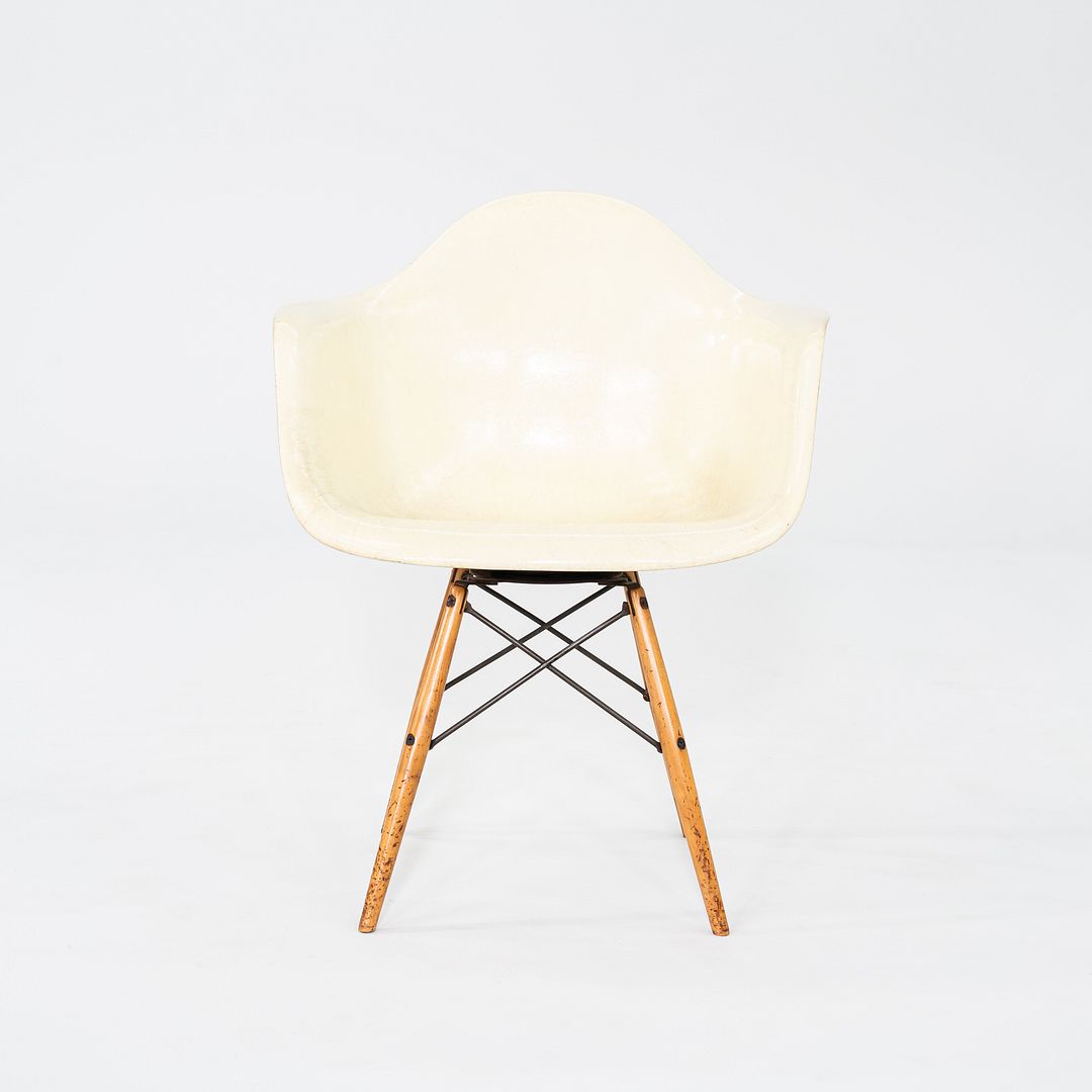 C. 1950 Herman Miller Eames PAW Swivel Chair w/ Birch Dowel Base in Parchment