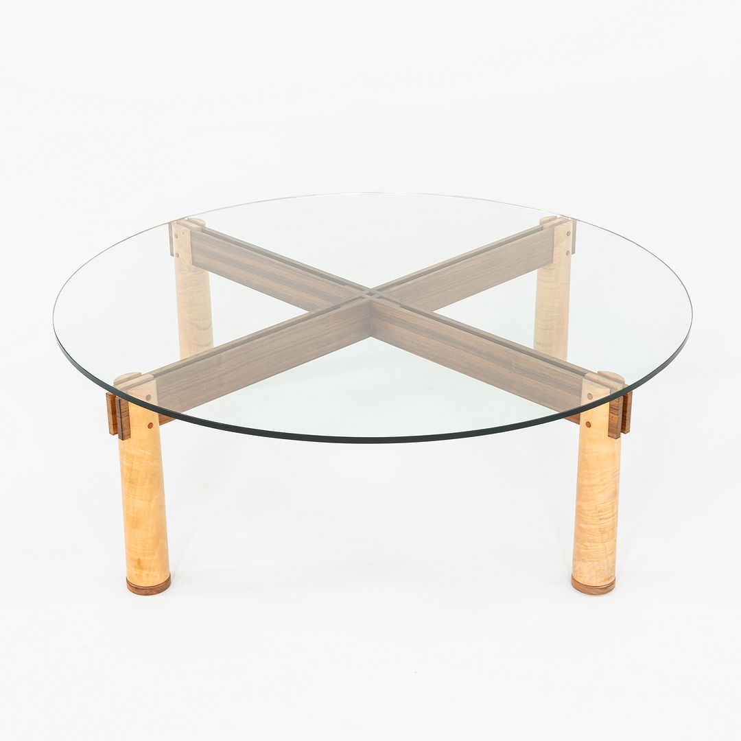 1989 Christopher Weiland Studio Craft Glass and Wood Coffee Table in Curly Maple