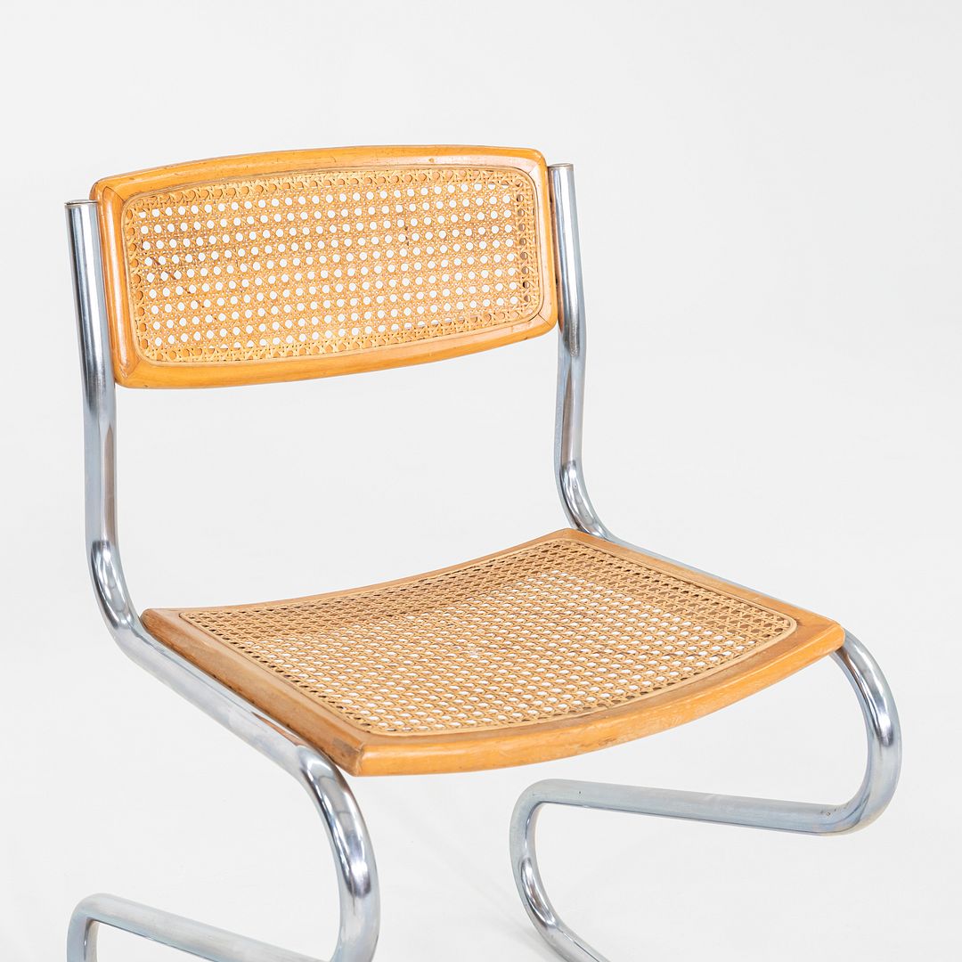 C. 1977 Italian Cantilever Side Chair in Chromed Steel with Caned Seat and Back