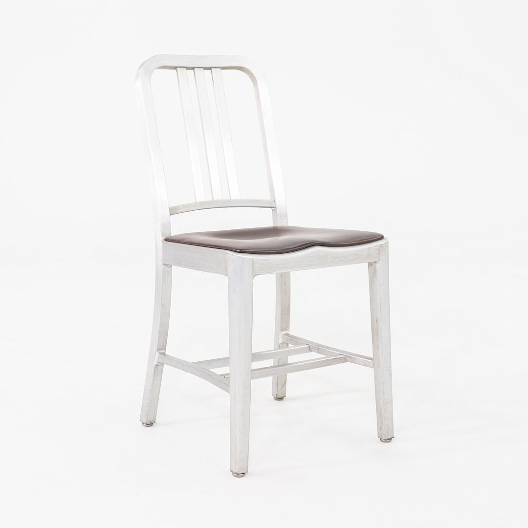 2010s Emeco 1006 Navy Dining Chair Aluminum with Brown Seat Pad 15x Available