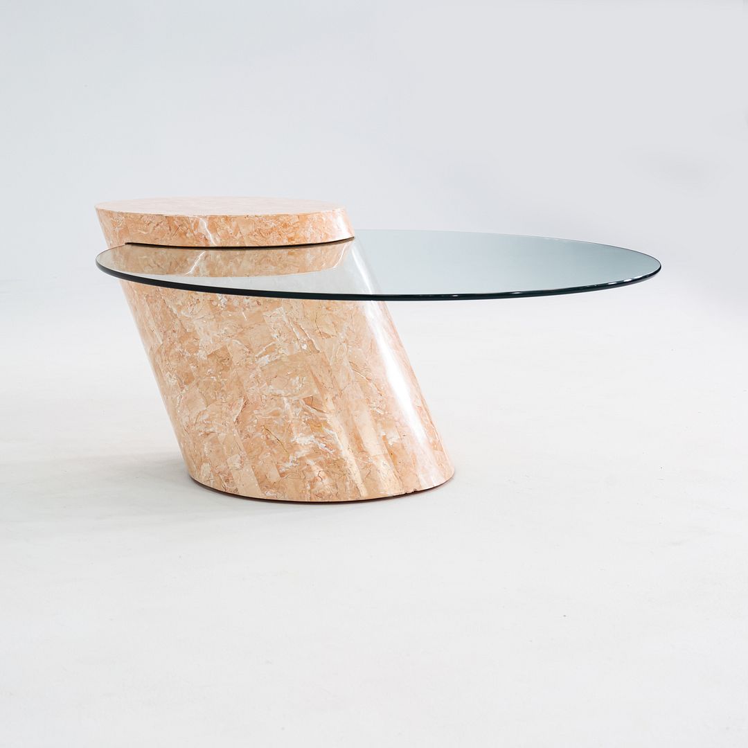 1980s Tessellated Marble and Glass Cantilevered Coffee Table