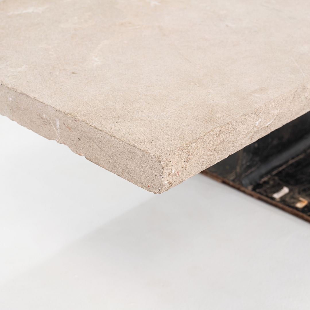 1970s Brutalist Limestone & Steel Coffee Table by Powell & Kleinschmidt of SOM
