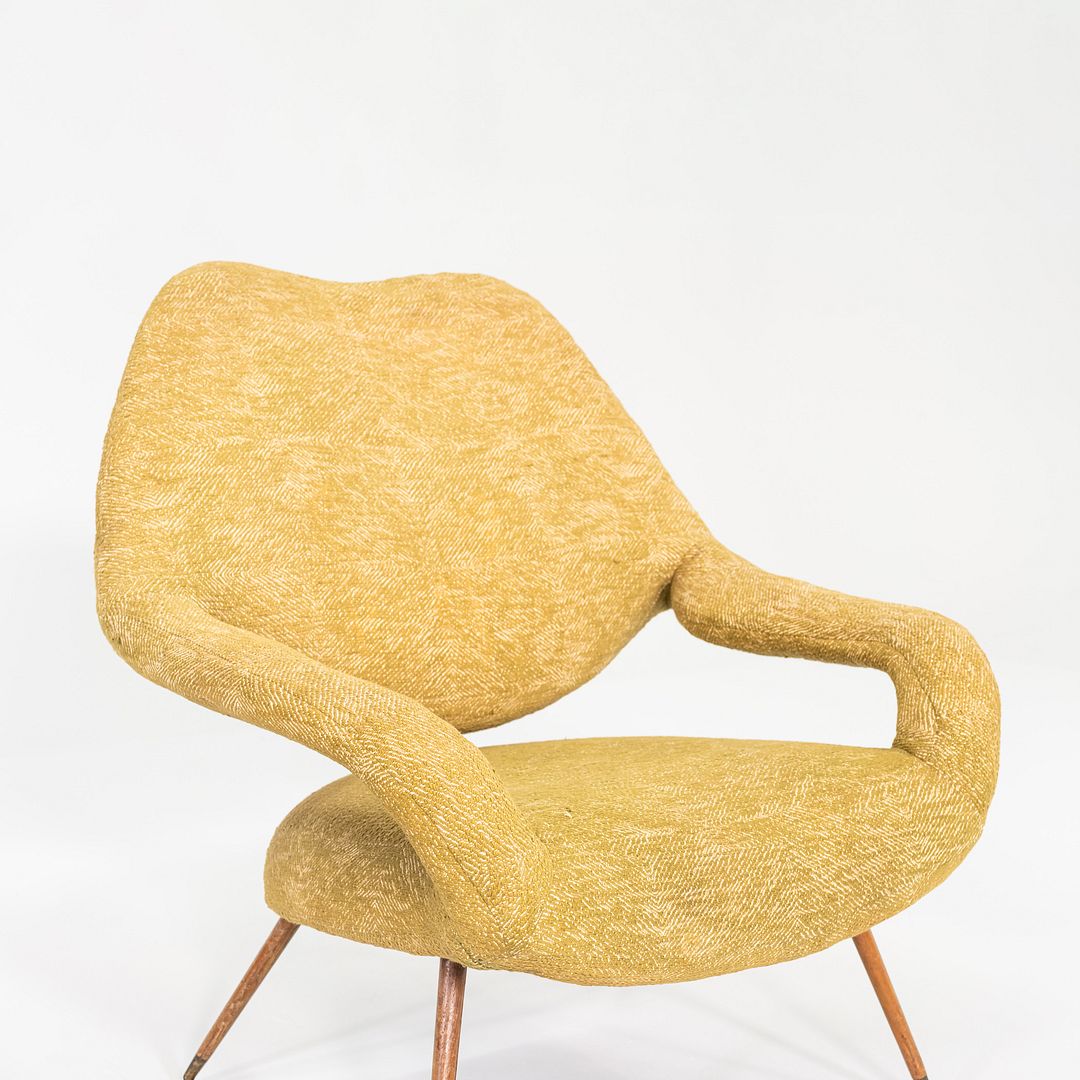 1950s Gastone Rinaldi for Rima DU 55 Lounge Chair Yellow Fabric w/ Mahogany Legs