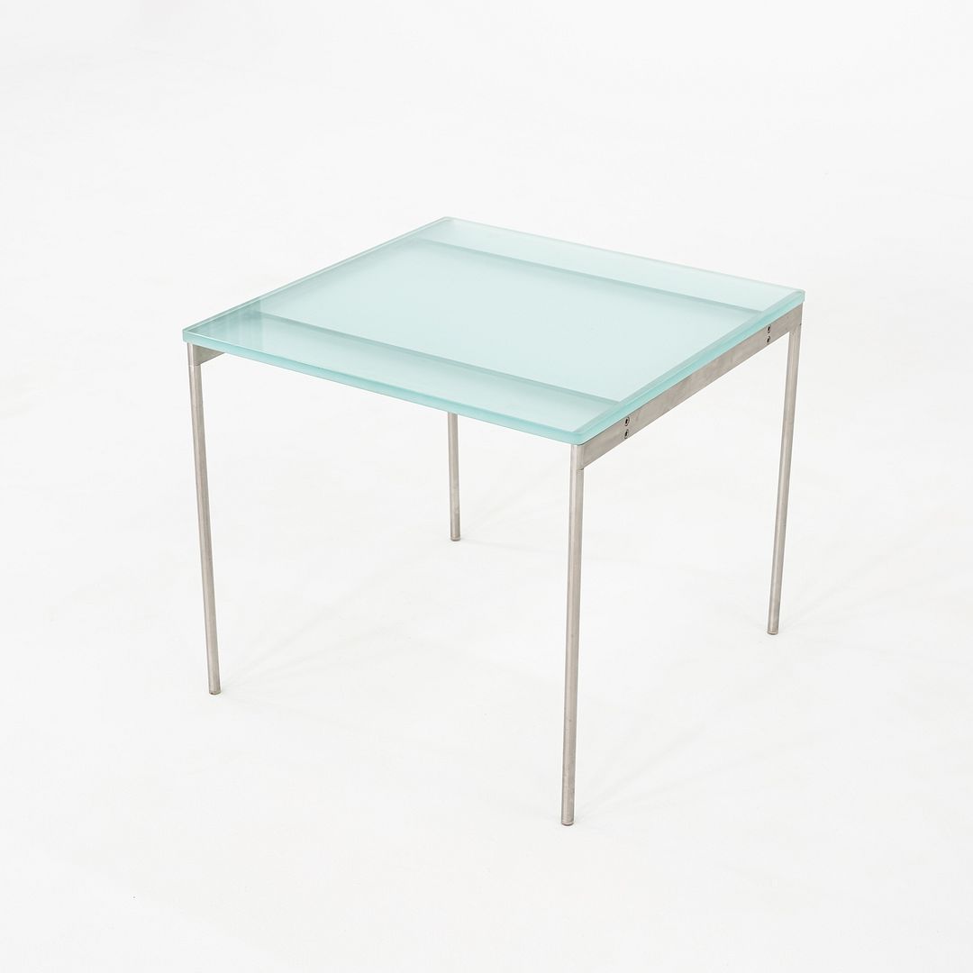 2000s Cappellini Square Side Table with Brushed Steel Frame and Blue Glass Top