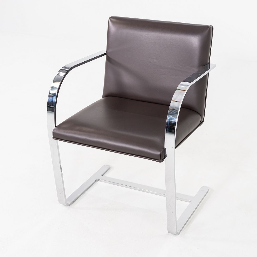 2010s Mies van der Rohe Flat Bar Brno Dining Chair in Brown Leather 12+ Avail