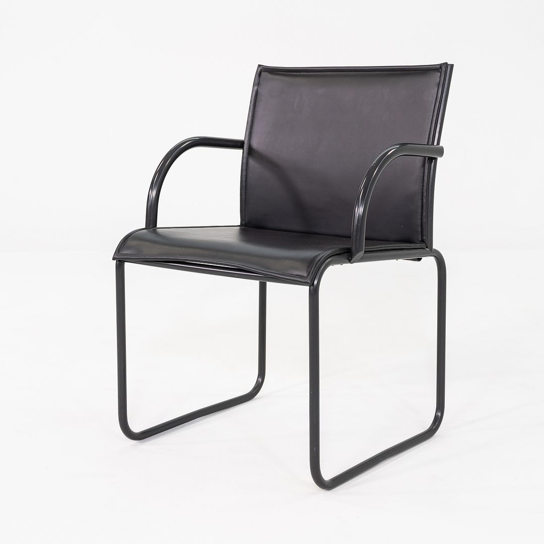 1980s Pair of Richard Schultz for Knoll 1407 Dining Arm Chairs in Black Leather